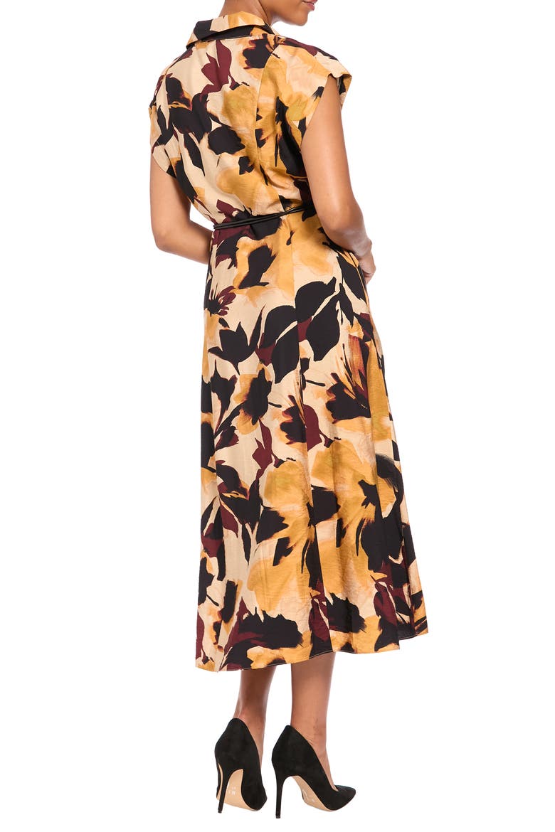 Belted Tea Length Dress, Alternate, color, TAN/ GOLD