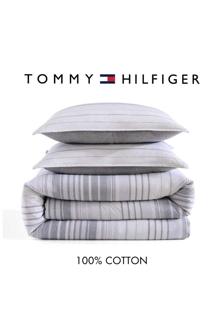 Bold Stripe Texture Cotton Percale Duvet Cover & Shams Set, Alternate, color, LIGHT / MEDIUM GREY