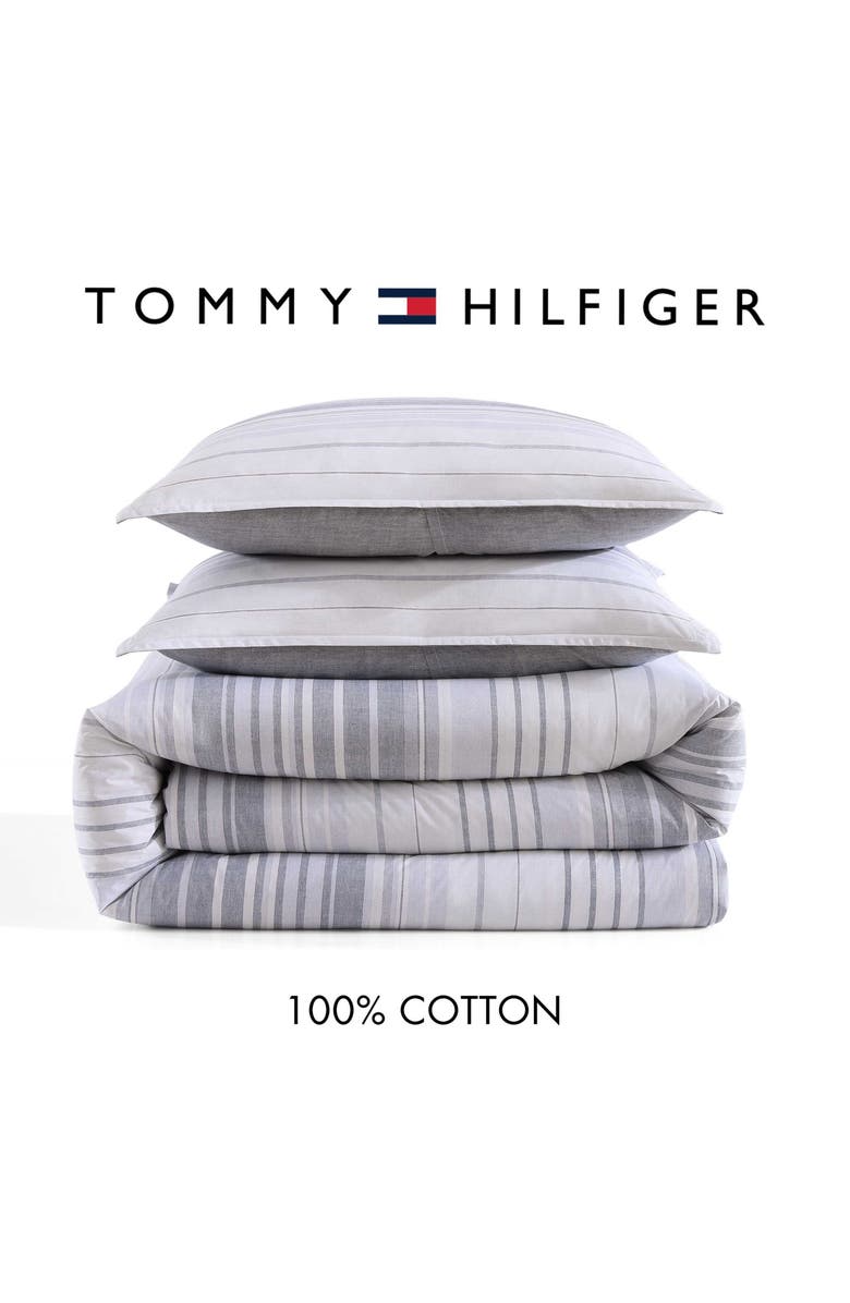 Tommy Hilfiger Bold Stripe Texture Cotton Percale Duvet Cover & Shams Set, Alternate, color, Light / Medium Grey