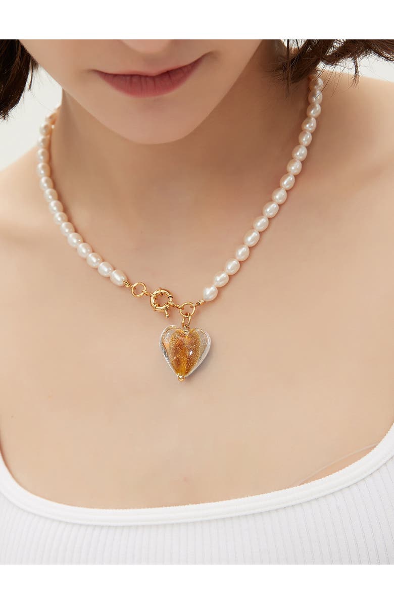 Classicharms Esmée Glaze Heart Pendant Baroque Pearl Necklace, Alternate, color, Amber