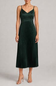 Nicole Miller Pleated Satin Midi Dress