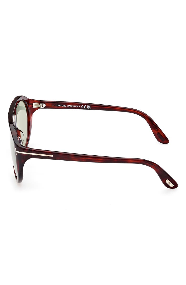 TOM FORD Rex-02 57mm Aviator Sunglasses, Alternate, color, Red Havana / Green