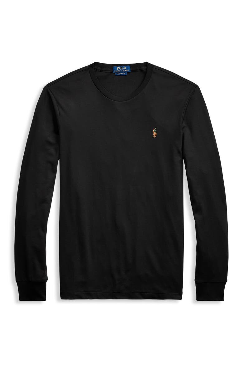 Big & Tall Soft Cotton Long-Sleeve Tee, Alternate, color, POLO BLACK