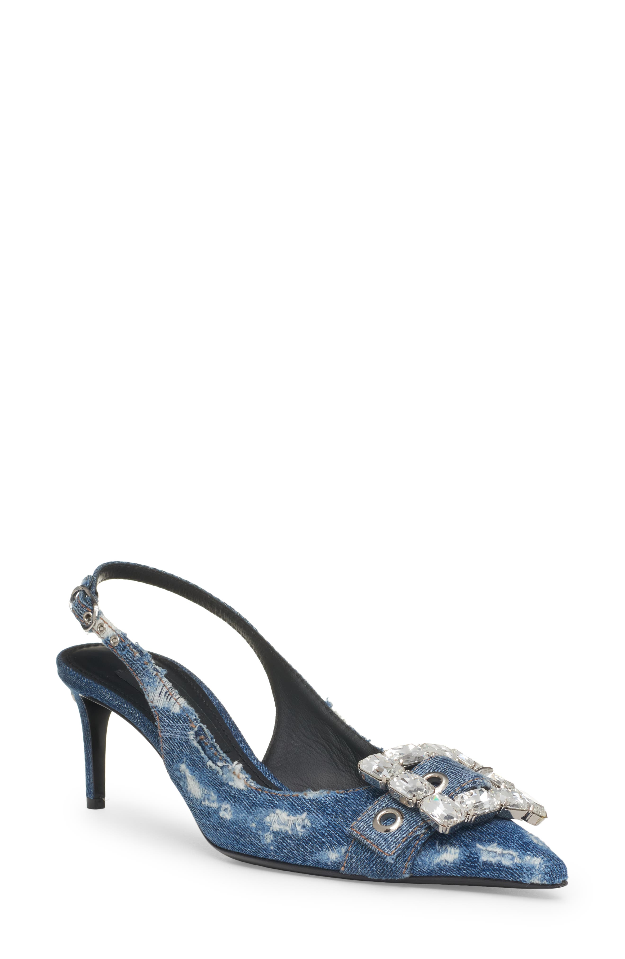 Dolce&Gabbana Devotion Crystal Buckle Slingback Pump, Main, color, Cobalto Scuro