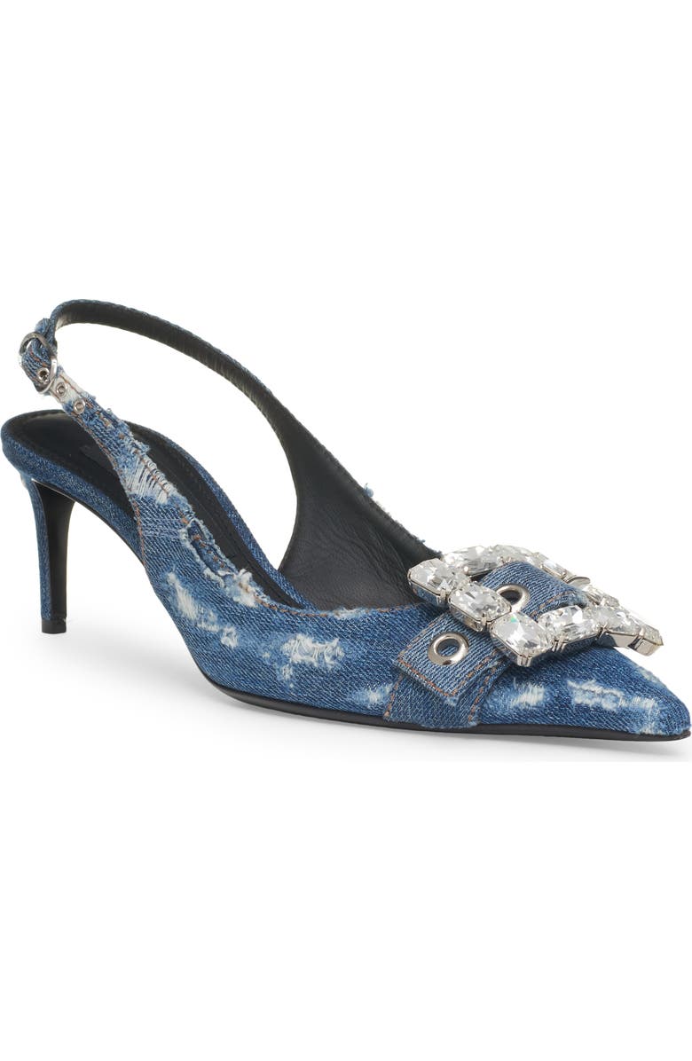 Dolce&Gabbana Devotion Crystal Buckle Slingback Pump, Main, color, Cobalto Scuro
