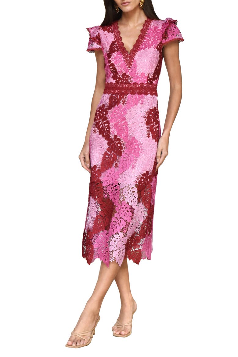 adeline palm lace midi dress Adelyn Rae Adeline Palm Lace Midi Dress in Blue