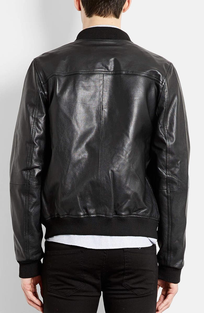 Topman Leather Bomber Jacket, Alternate, color, 