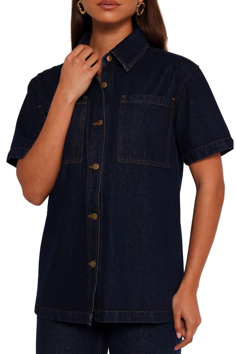 Nolan Denim Shirt, Alternate, color, DARK DENIM