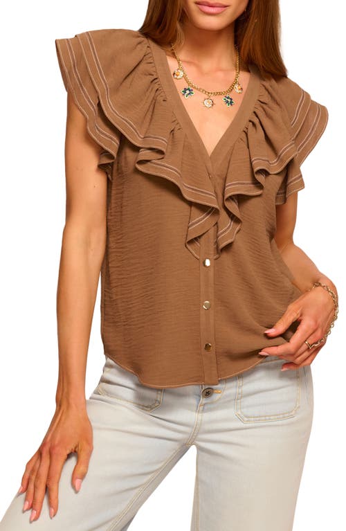 Ramy Brook Stitch Lettie Ruffled Sleeveless Blouse In Brown