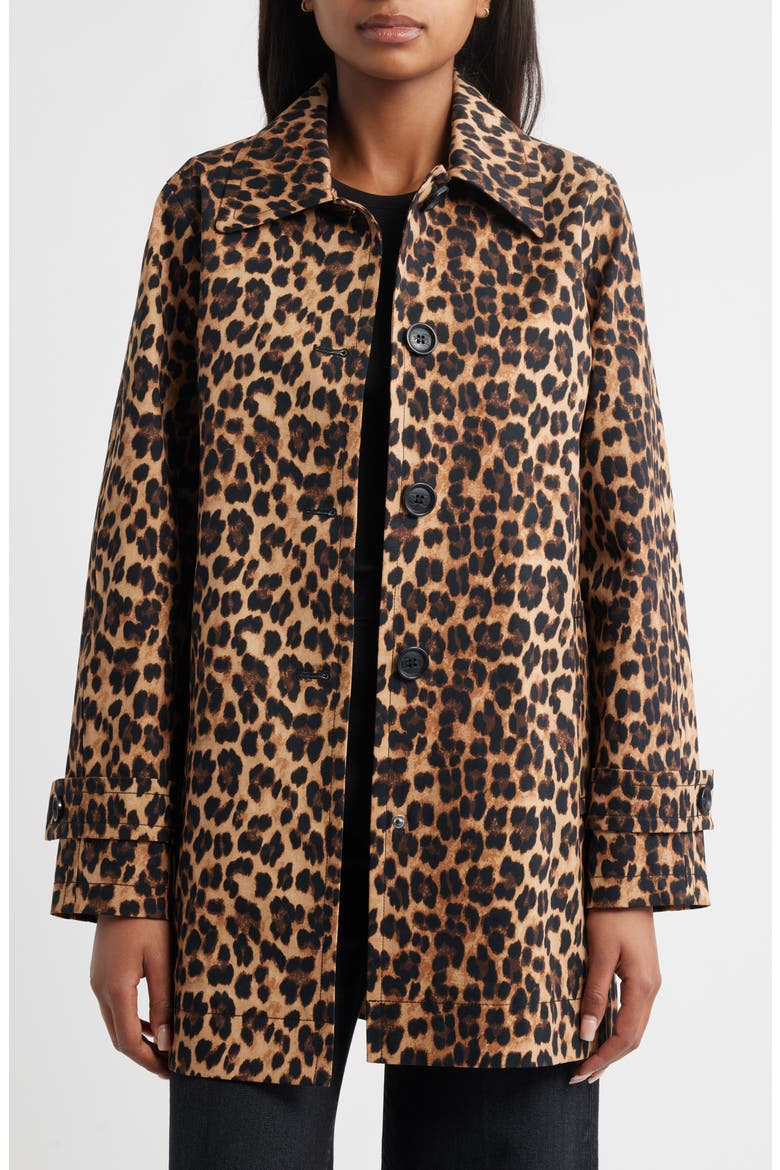 Leopard Print Water Repellent Rain Jacket, Alternate, color, LEOPARD