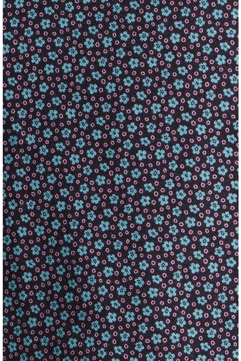 Artisanal Trim Fit Floral Geo Print Short Sleeve Cotton & Lyocell Button-Up Shirt, Alternate, color, DARK NAVY