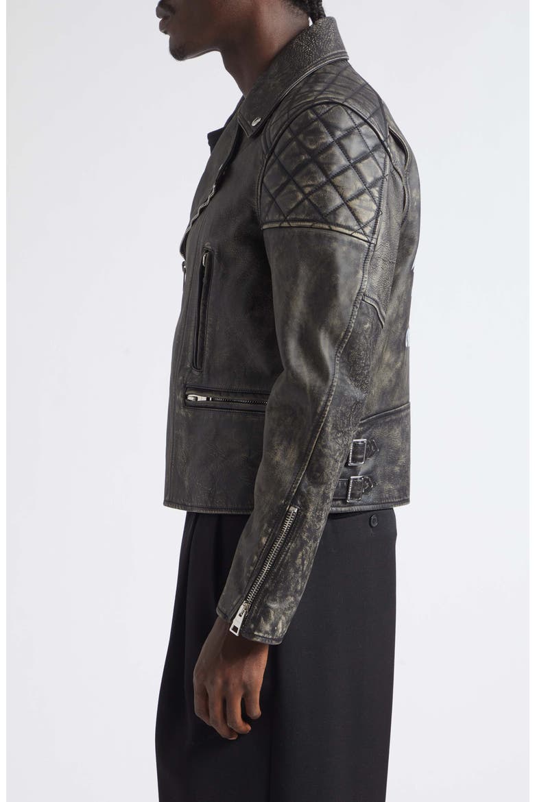 Sunflower Back Leather Biker Jacket, Alternate, color, FADED BLACK
