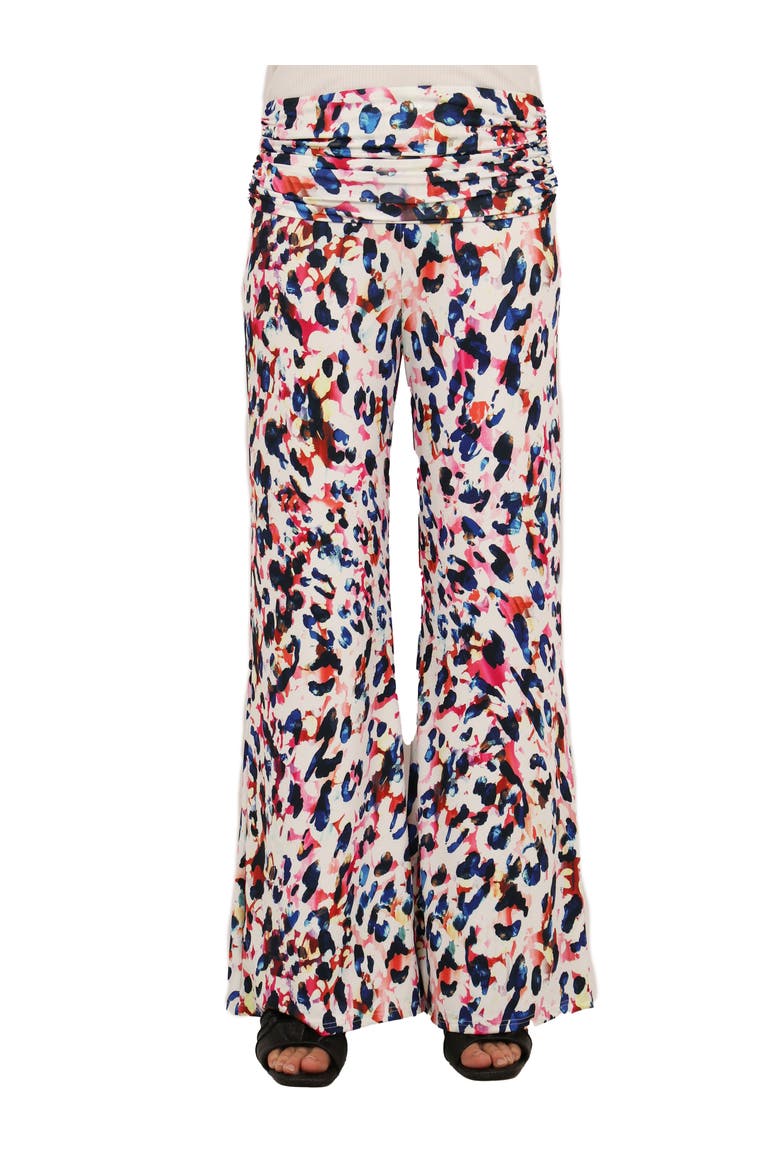 Womens Essential Cheetah Print Foldover Waist Wide Leg Pants, Main, color, White Multi