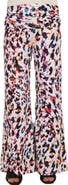 24seven Comfort Apparel Womens Essential Cheetah Print Foldover Waist Wide Leg Pants
