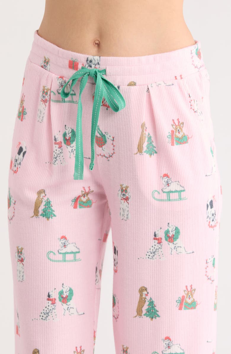 PJ Salvage Peace & Pawlidays Peachy Waffle Knit Pajamas, Alternate, color, Pink