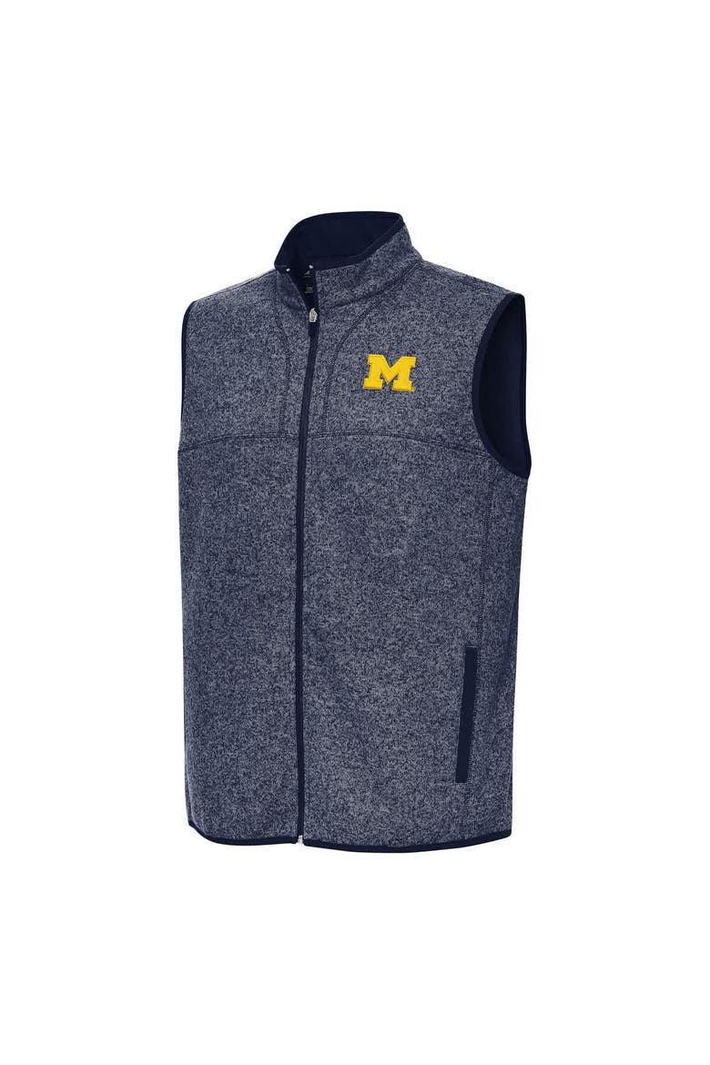 Men's Antigua Heather Navy Michigan Wolverines Fortune Full-Zip Vest, Main, color, Heather Navy