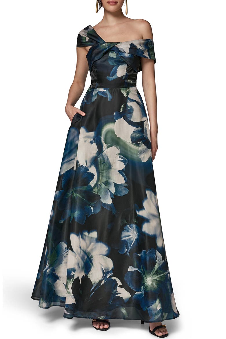 Asymmetric Fit & Flare Maxi Dress, Main, color, BLACK FORE