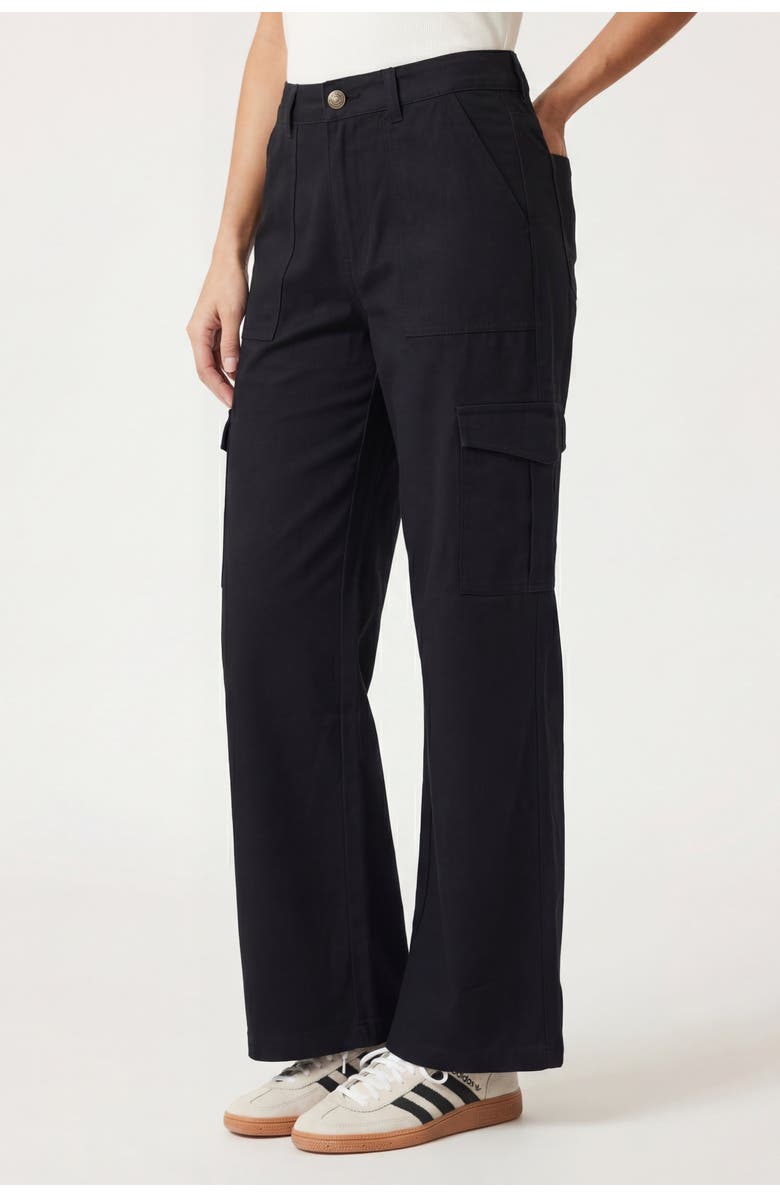 Solomon & Sage High Waist Cotton Wide Leg Cargo Pants, Alternate, color, Black