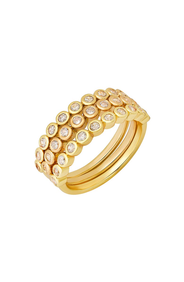 HMY JEWELRY Simulated Diamond Bezel Stacking Ring, Alternate, color, Gold
