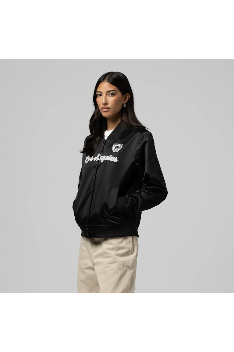 Women's Mitchell & Ness  Black Las Vegas Raiders Full-Snap Satin Jacket, Main, color, Black