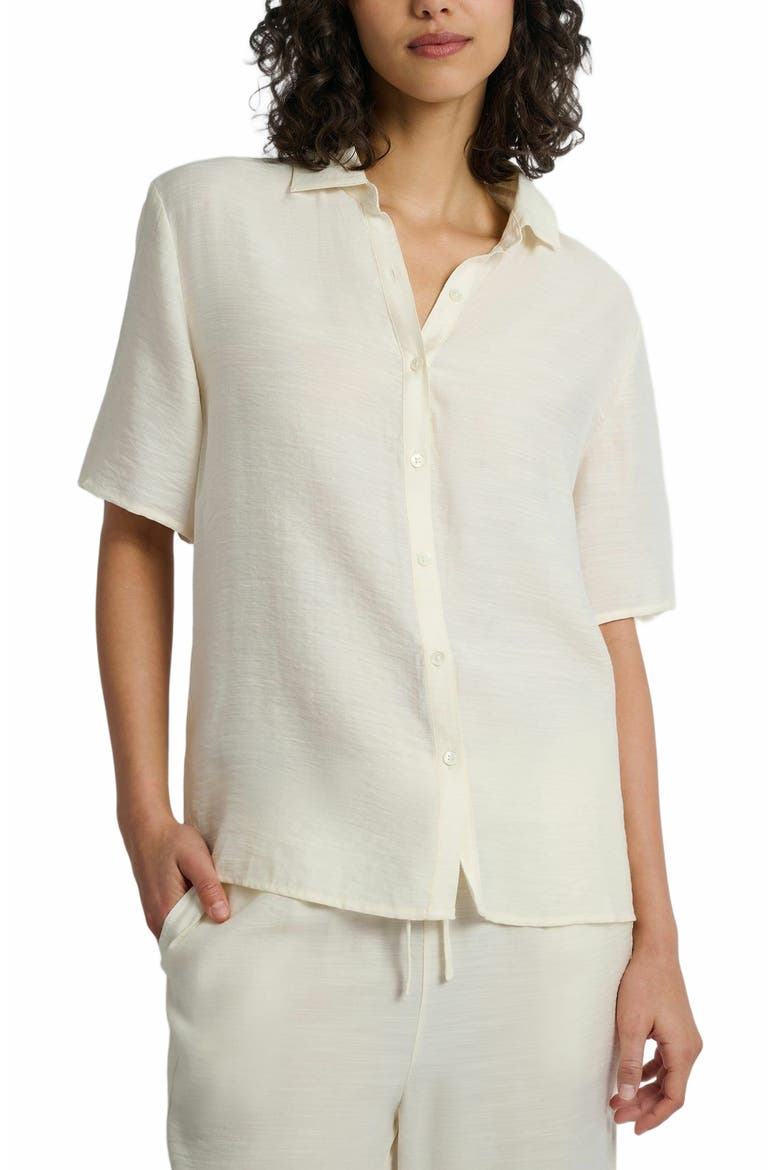 Crinkle Oversized Short Sleeve Button Up Shirt, Alternate, color, EGRET