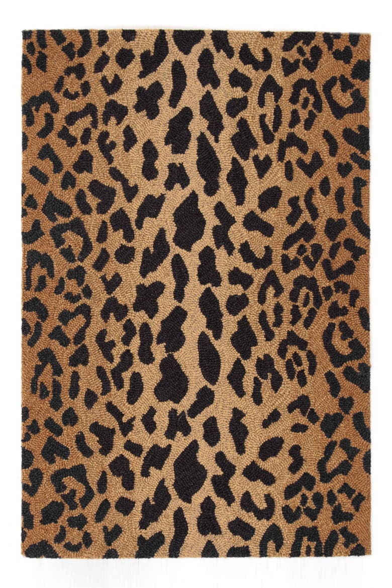 Leopard Print Wool Rug, Main, color, BROWN