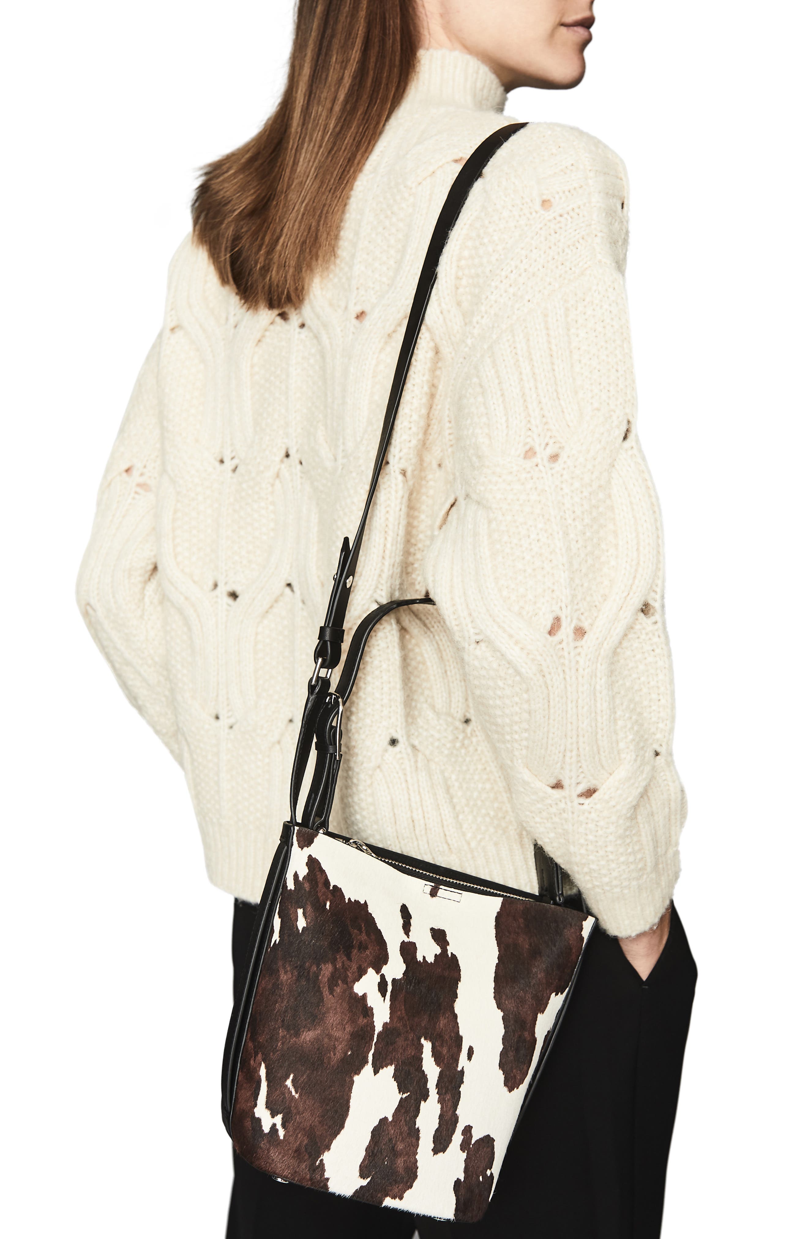 Reiss Hudson Mini Calf Hair Bucket Bag, Alternate, color, 