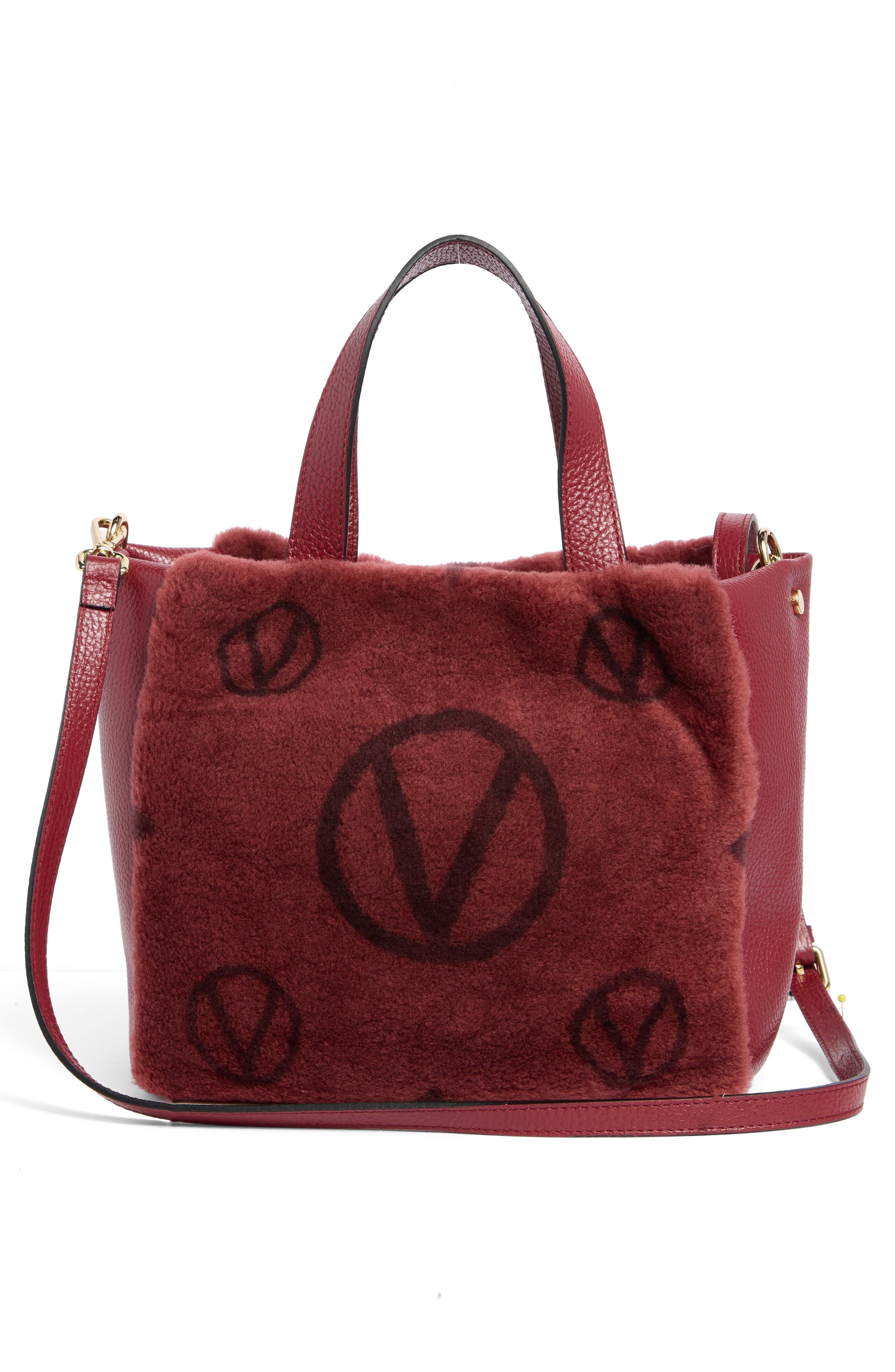 VALENTINO BY MARIO VALENTINO Faux Shearling Tote Bag, Alternate, color, Mahogany