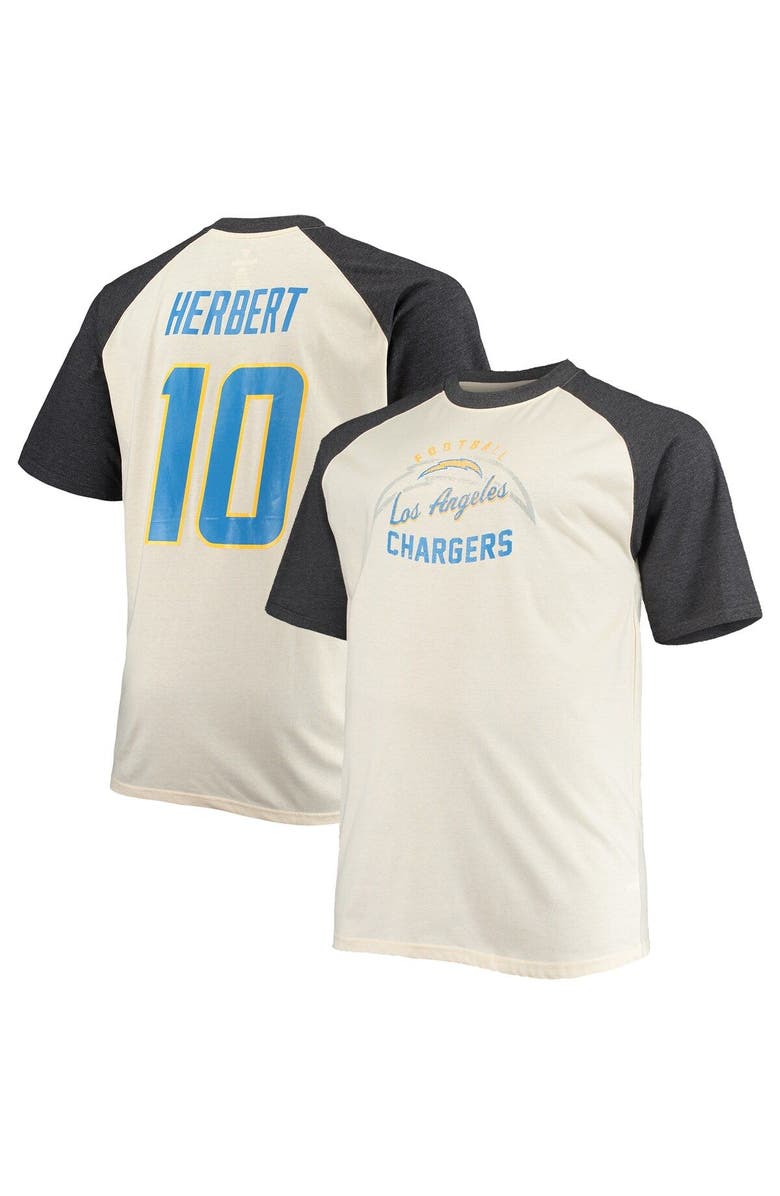 PROFILE Men's Justin Herbert Oatmeal Los Angeles Chargers Big & Tall Player Name & Number Raglan T-Shirt, Main, color, Oatmeal