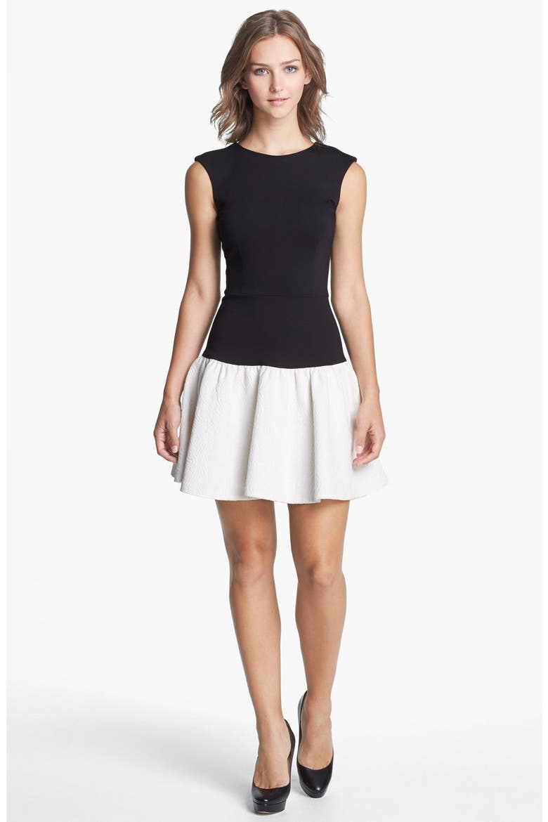 Drop Waist Ponte & Jacquard Dress, Alternate, color, BLACK/ WHITE
