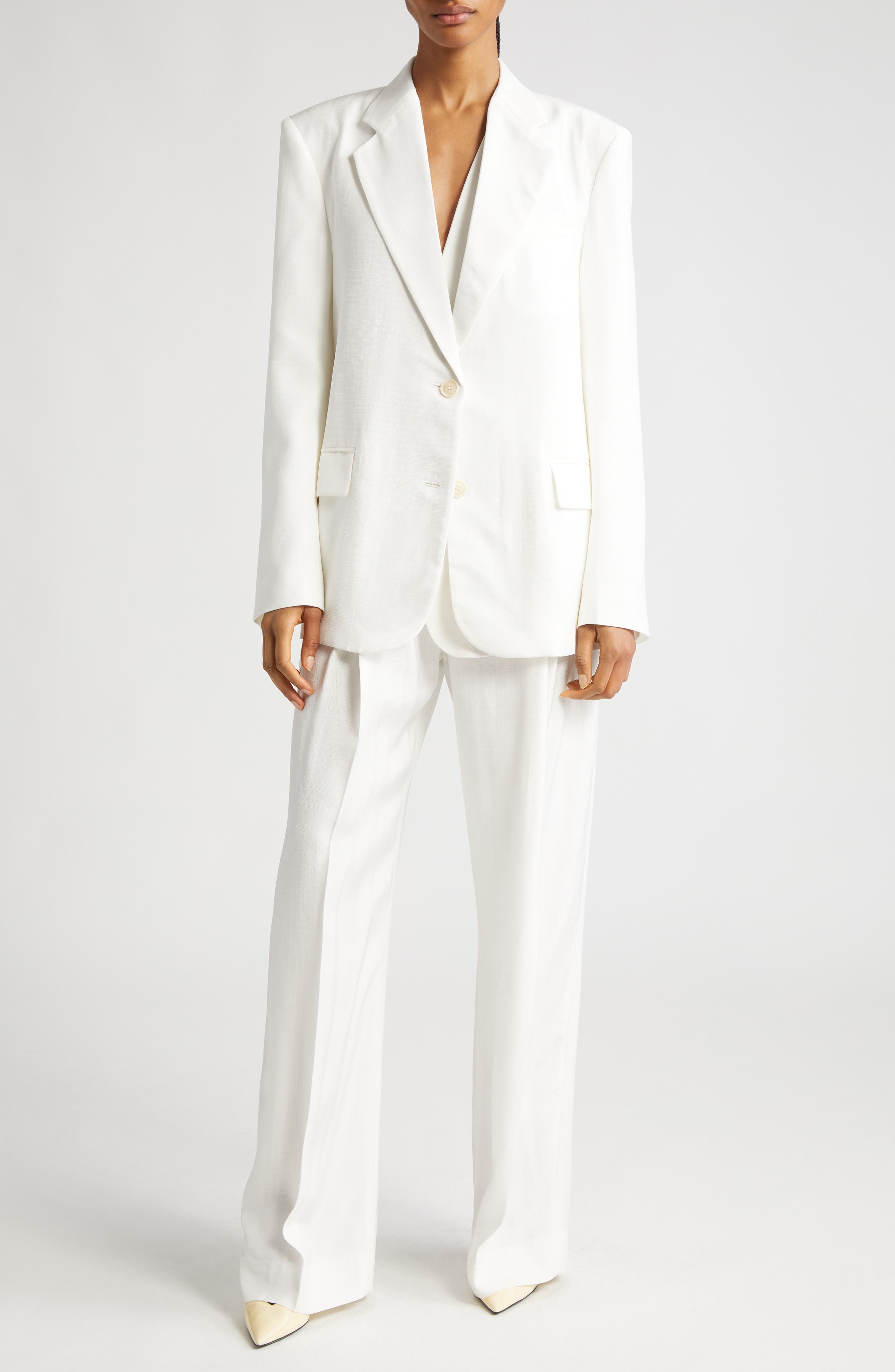 Victoria Beckham High Waist Pleated Wide Leg Trousers (Women ...