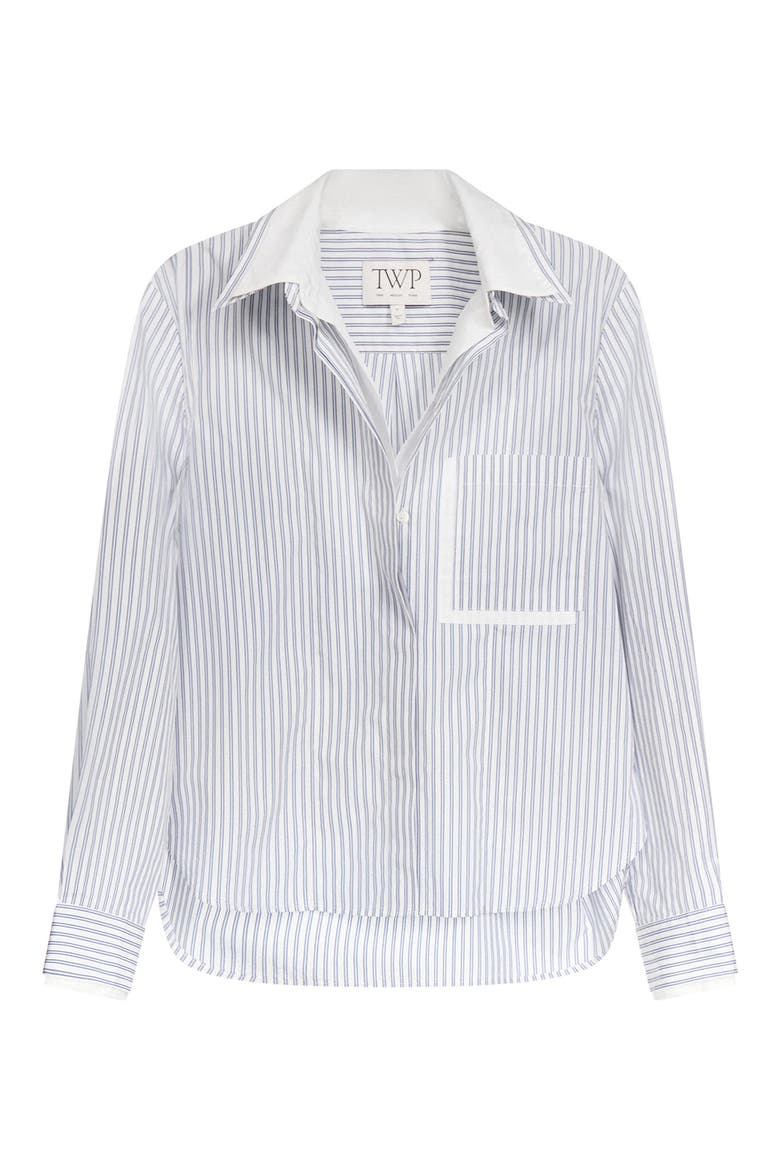 Double Layer Boyfriend Shirt, Alternate, color, WHITE / NAVY MULTI
