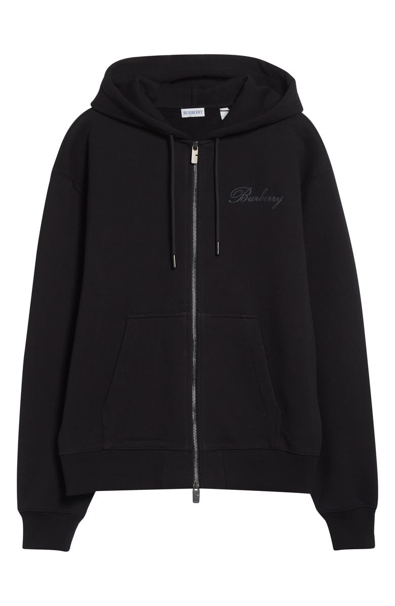 Burberry Rory Logo Embroidered Cotton French Terry Zip Hoodie, Alternate, color, Black