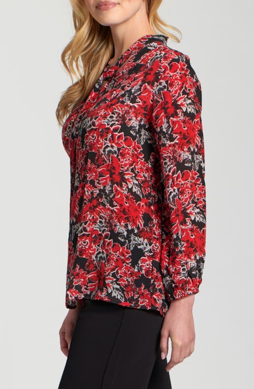 Apny Print Tassel Tie Neck Top In Red