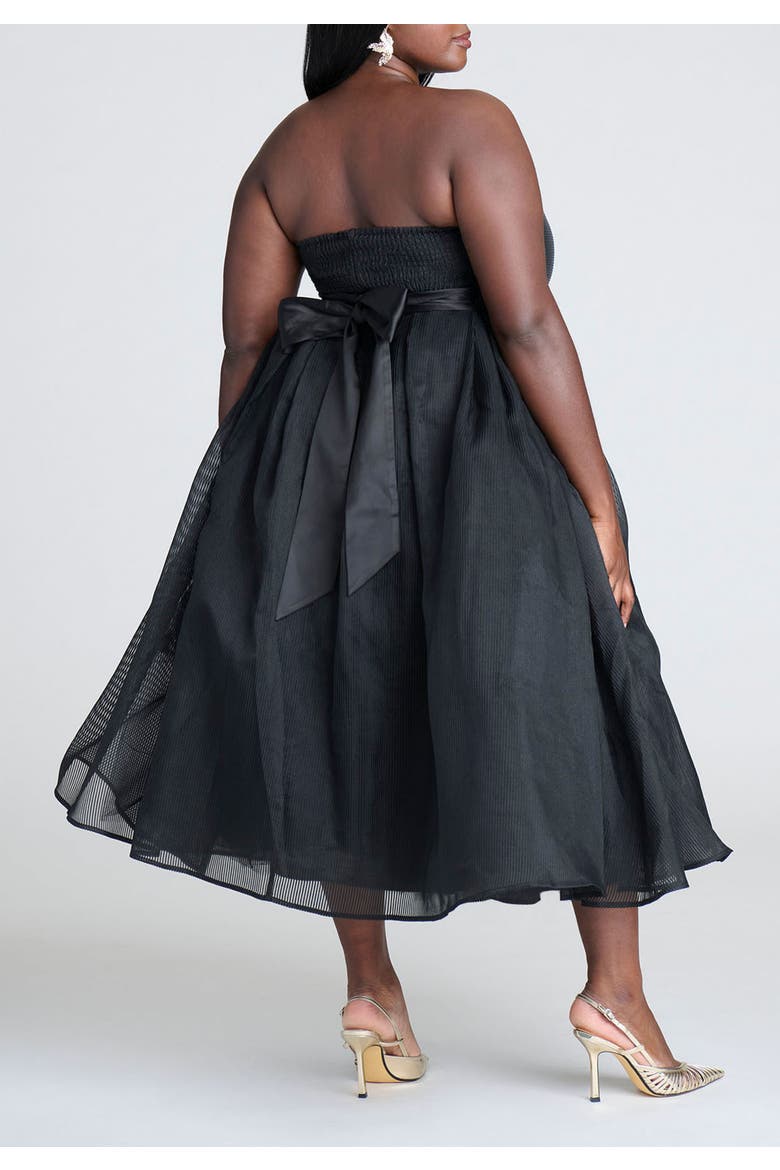 Strapless Organza Midi Dress, Alternate, color, BLACK ONYX