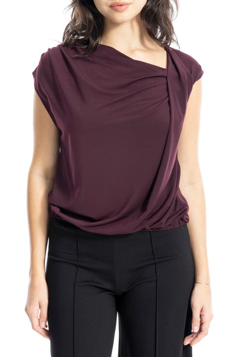 Cowl Neck Cap Sleeve Draped Top