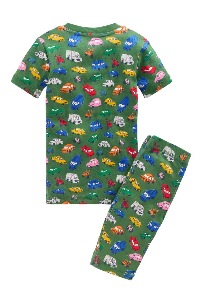 Kids' Print Fitted Two-Piece Cotton Pajamas, Alternate, color, WILLOW GREEN TRAFFIC JAM