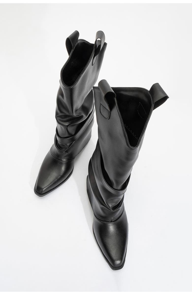 Prologue Shoes Okus Buckle Block Heel Boot, Alternate, color, Black Faux Leather