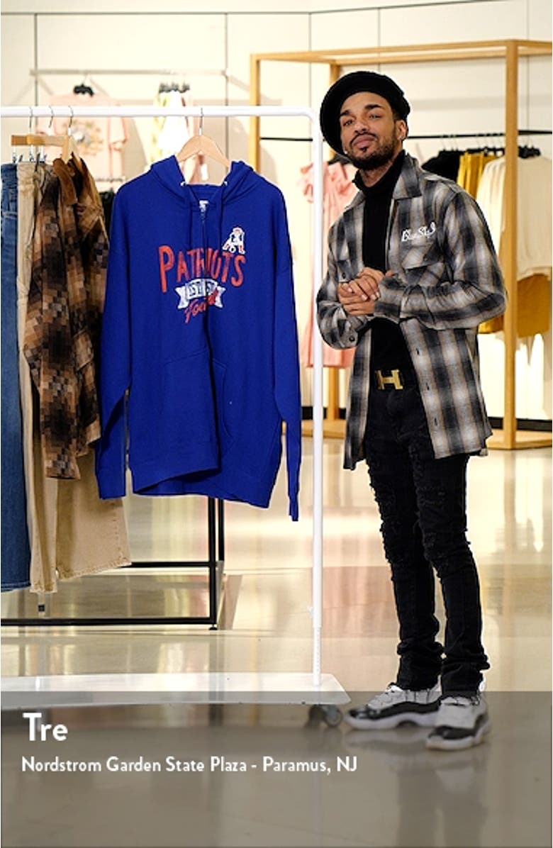 Men's Starter Royal New England Patriots Gridiron Classics Post Season Full-Zip Hoodie, sales video thumbnail