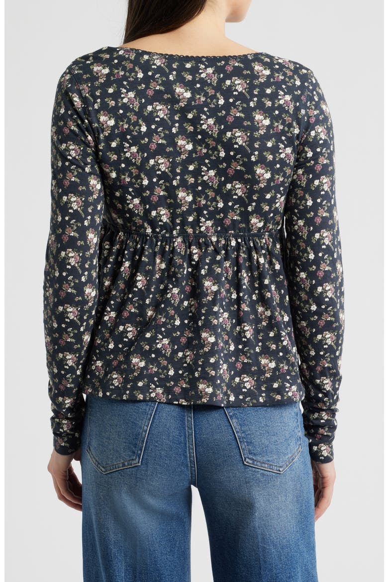 Babydoll Henley Floral Top, Alternate, color, BLACK FLORAL
