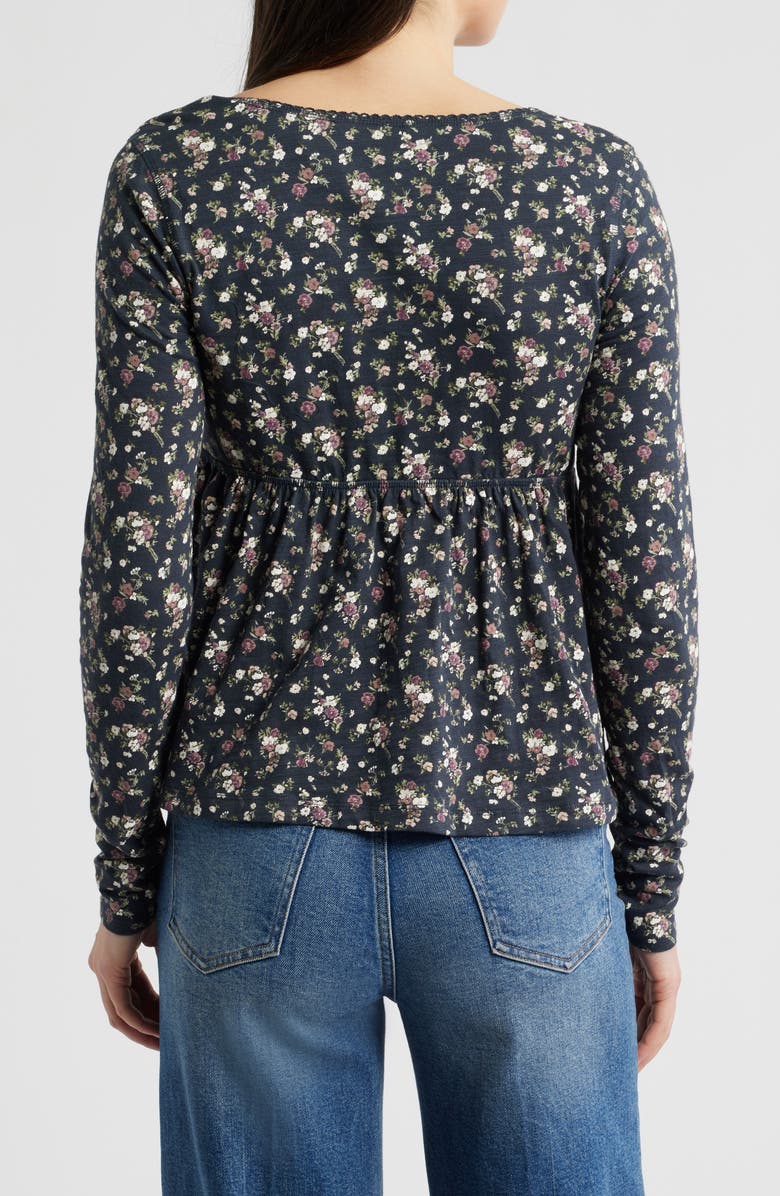 Lucky Brand Babydoll Henley Floral Top, Alternate, color, Black Floral