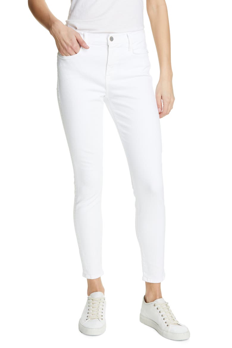 High Waist Ankle Skinny Jeans, Main, color, BLANC