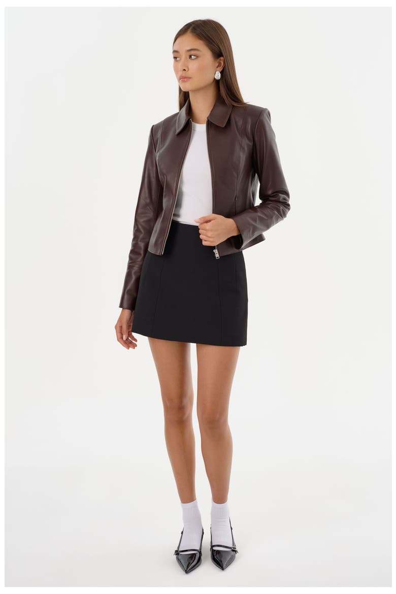 Oceana | Fitted Leather Jacket, Alternate, color, Mahogany