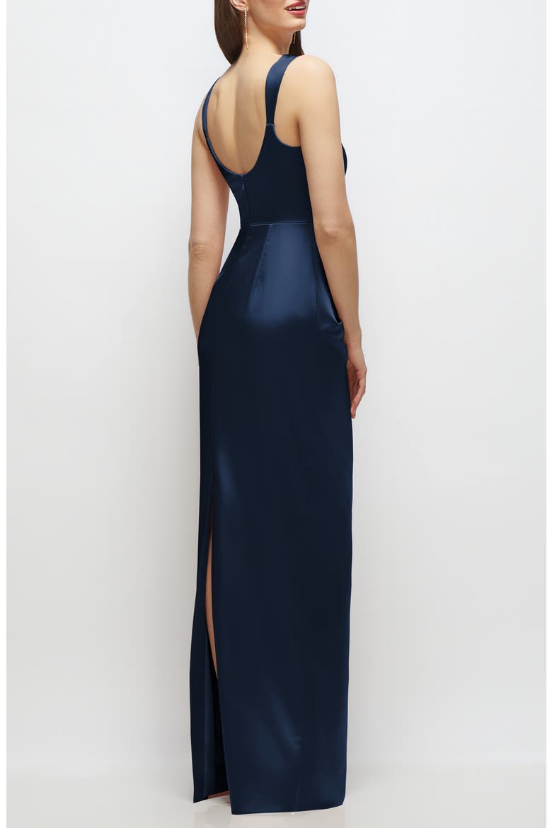 Square Neck Satin Charmeuse Column Gown, Alternate, color, MIDNIGHT