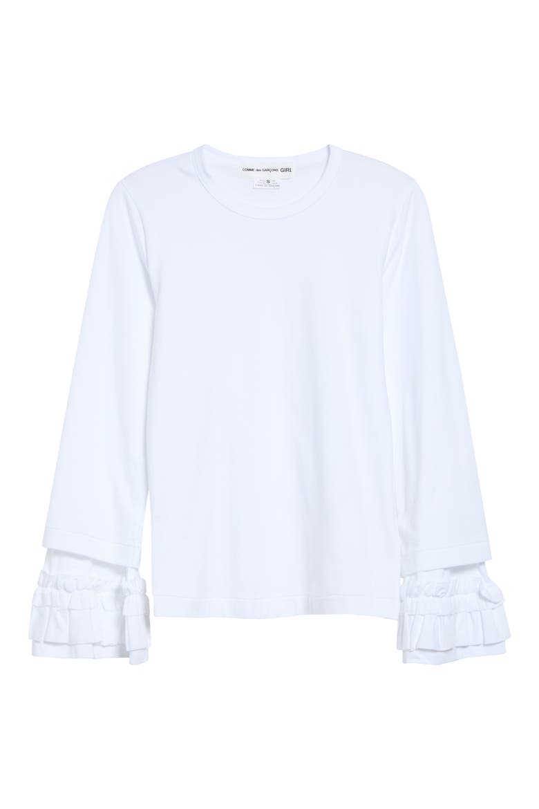Ruffle Cuff Long Sleeve Cotton Top, Main, color, WHITE