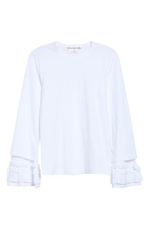 Ruffle Cuff Long Sleeve Cotton Top