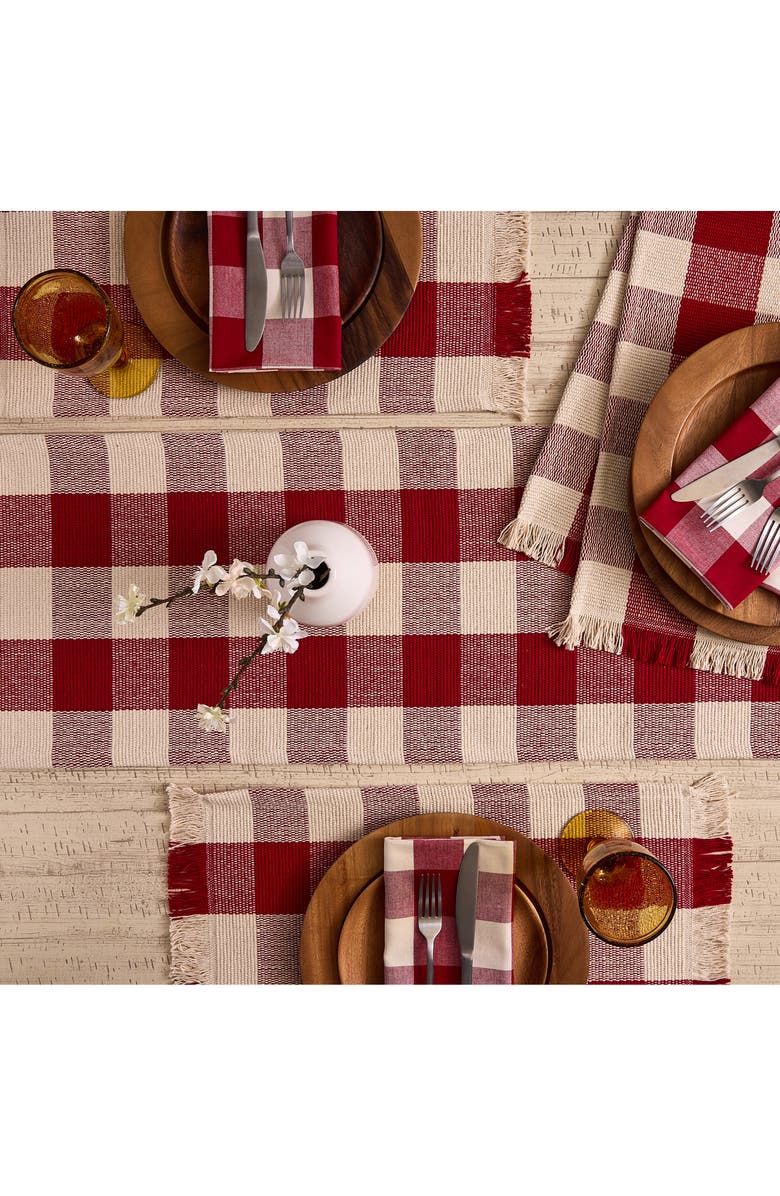 Design Imports Checkered Fringe Cotton Table Runner, Alternate, color, Red