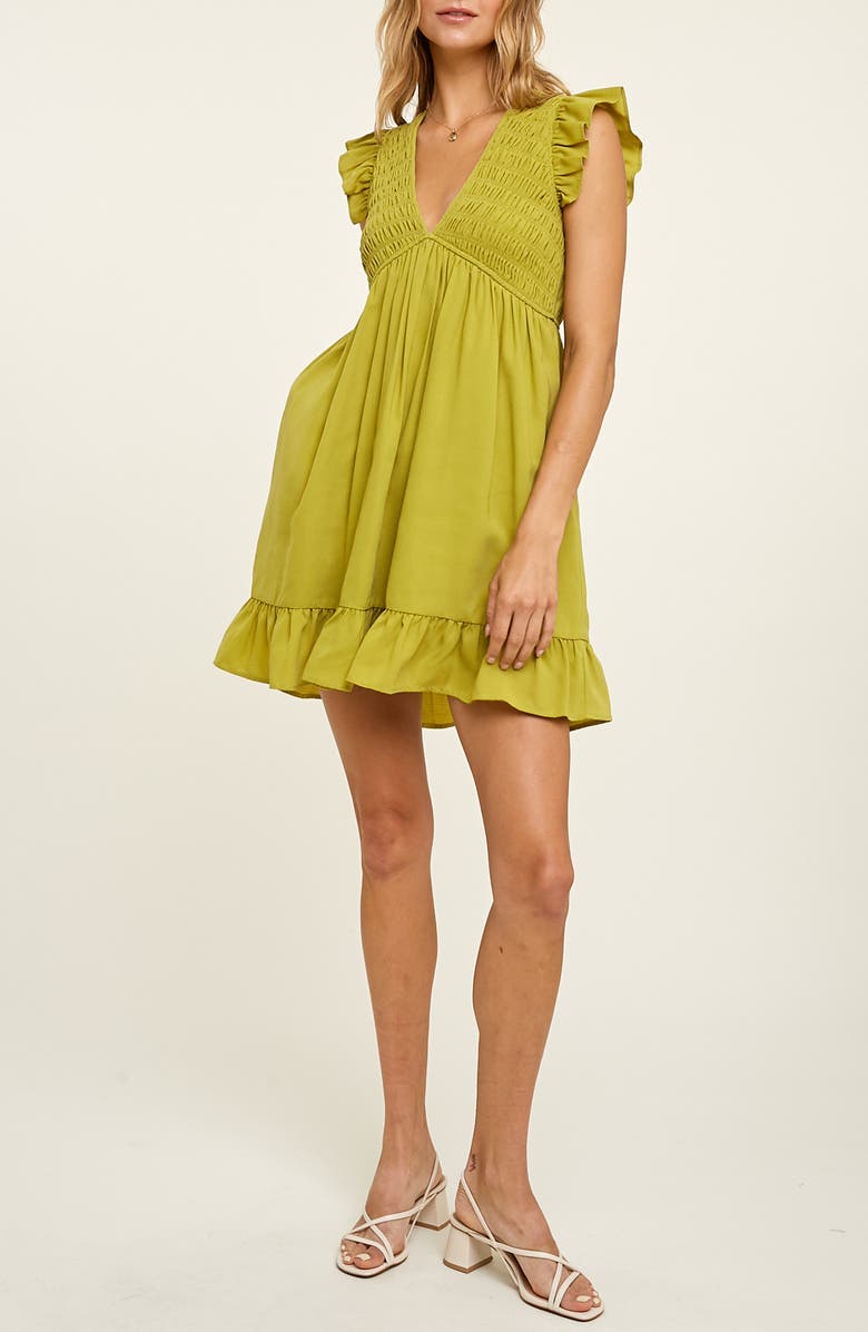 WISHLIST Smocked Cap Sleeve Pocket Babydoll Minidress, Main, color,