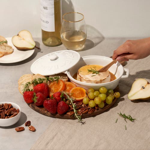 Twine Ceramic Brie Baker & Wood Spreader Set In White