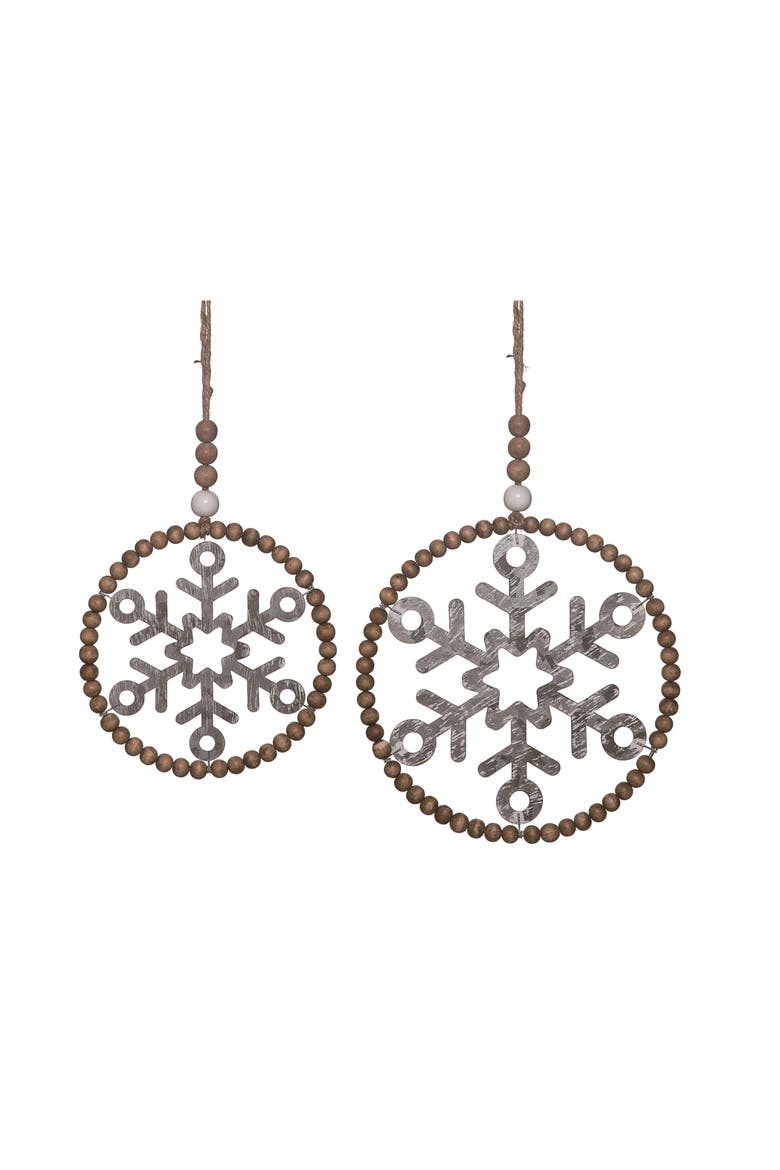 Metal Round Beaded Edge Snowflake Wall Decor Set of 2, Main, color, Multi
